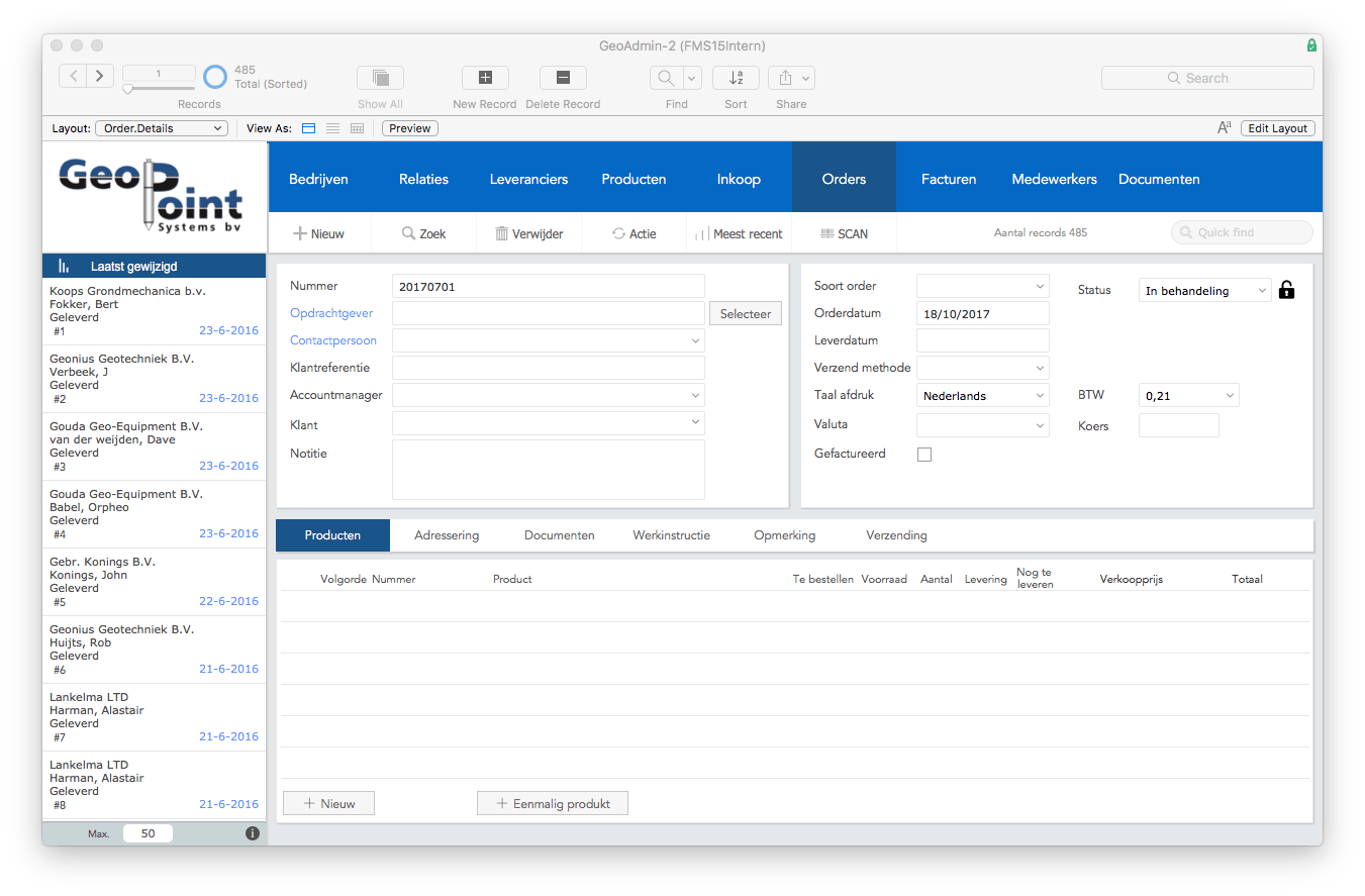 FileMaker GO Customer screen