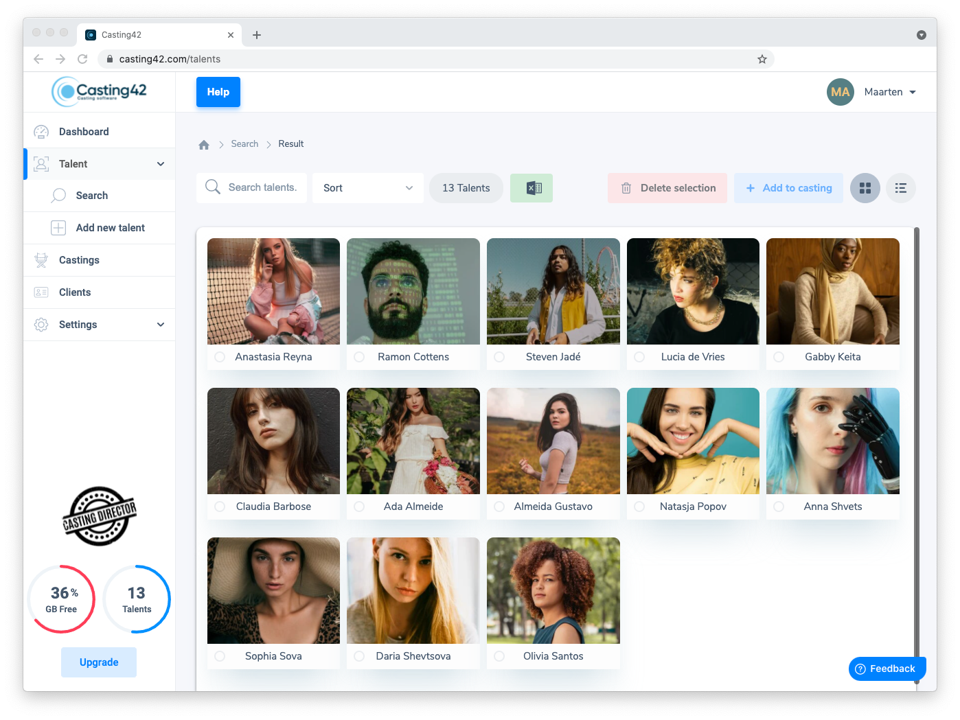 Example UI Casting42 database