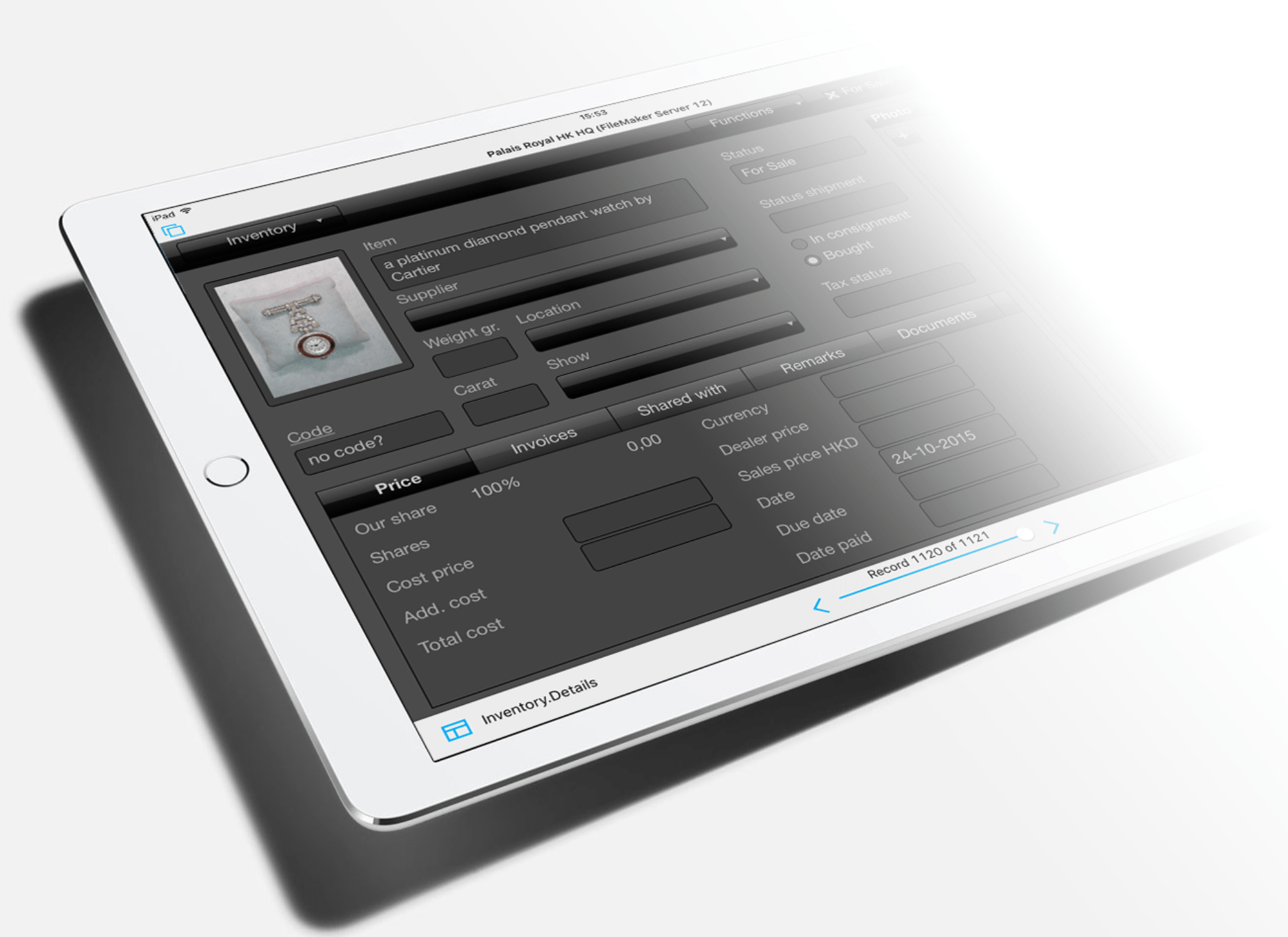 FileMaker Customer collectie beheer database screen